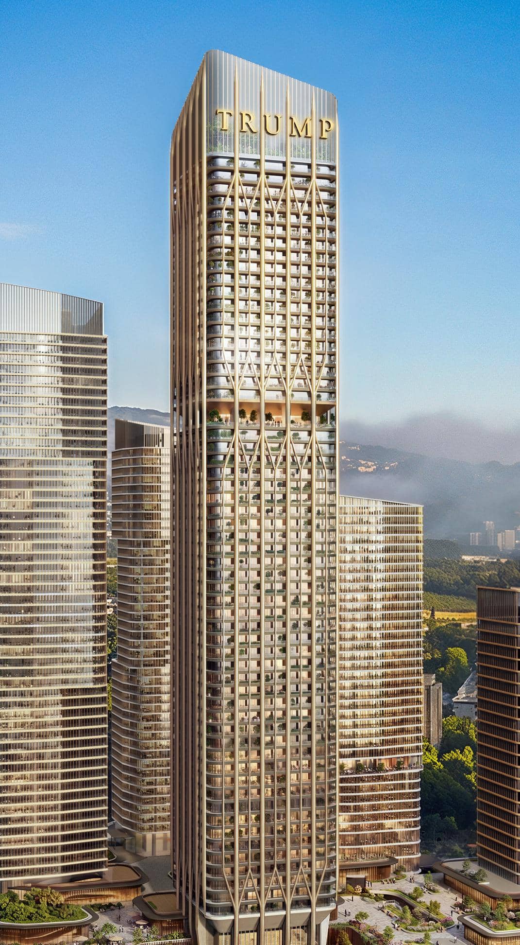 Trump Tower Tbilisi (Трамп Тауэр Тбилиси): башни квартала на закате